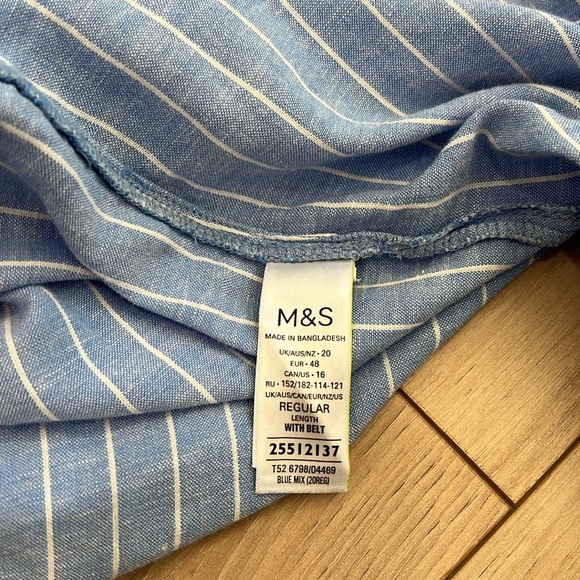 M&S Collection Blue Stripes Linen Blend Midi Shirt Dress - Picture 11 of 15